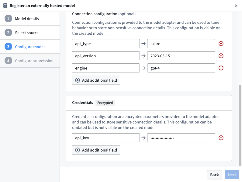 Credentials configuration panel for Open AI.