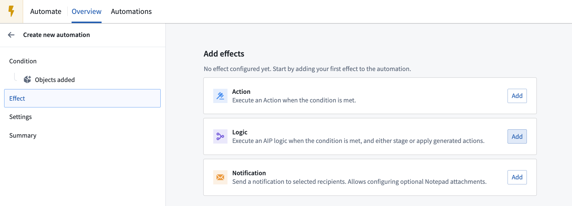 Setting up a new automation with a Logic effect
