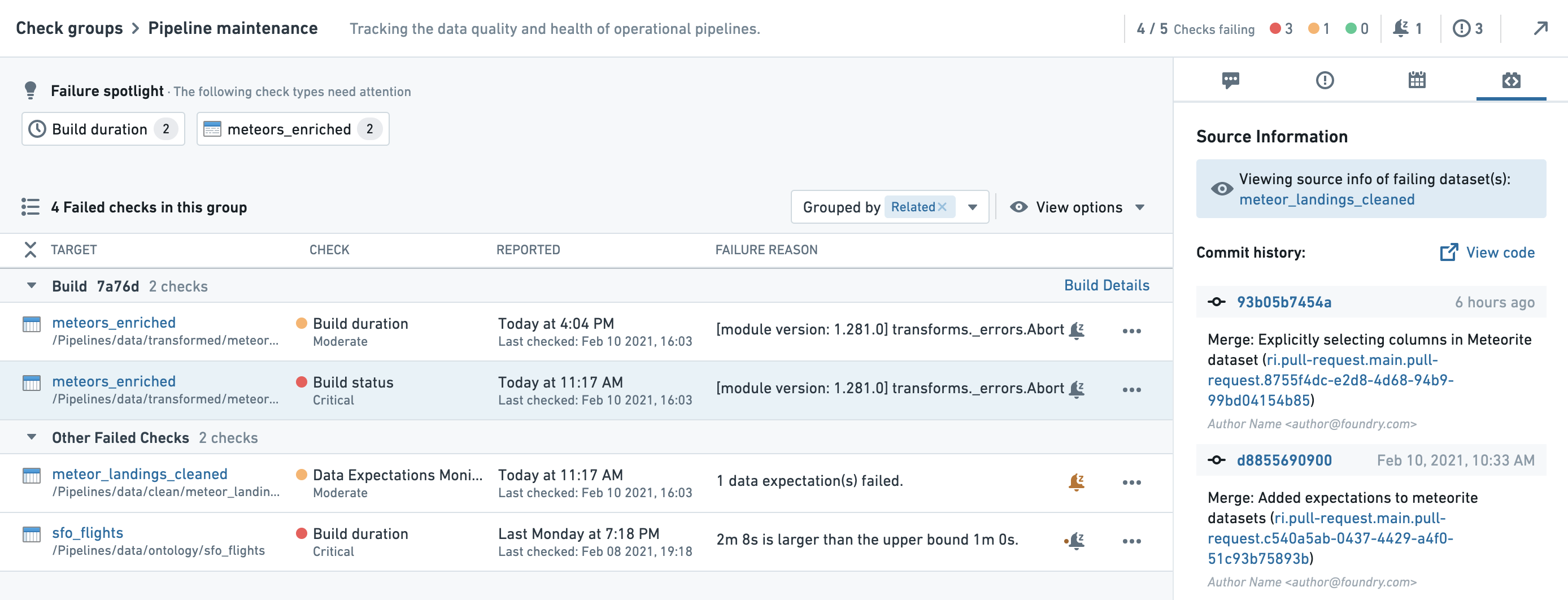 Context panel commits view.