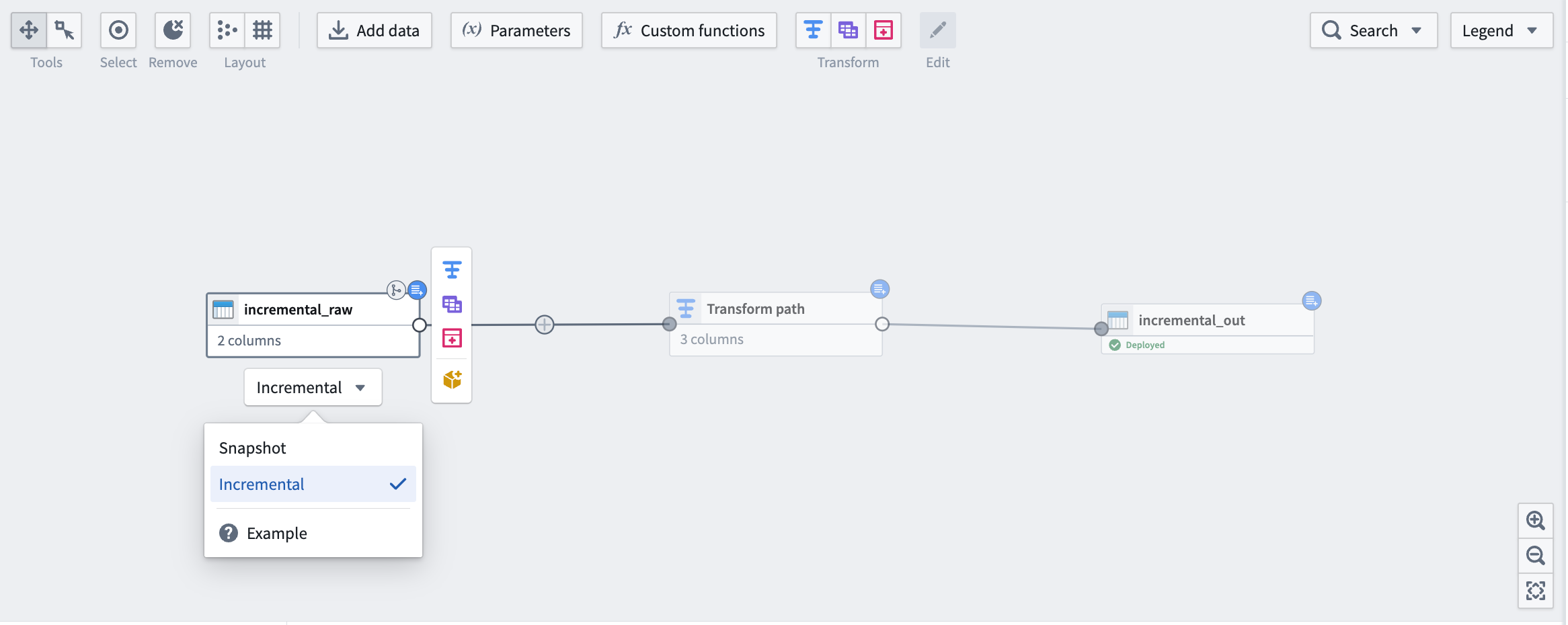 Pipeline builder setting a dataset input node to read incrementally.