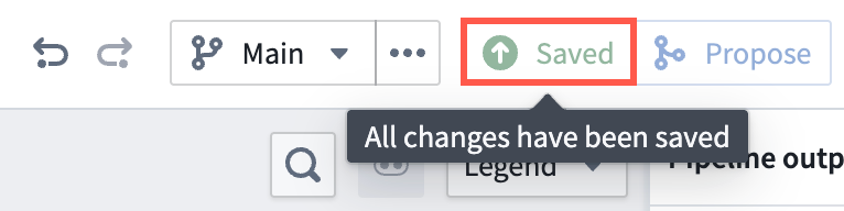 The Save button is disabled in Pipeline Builder, as all changes made have been saved.