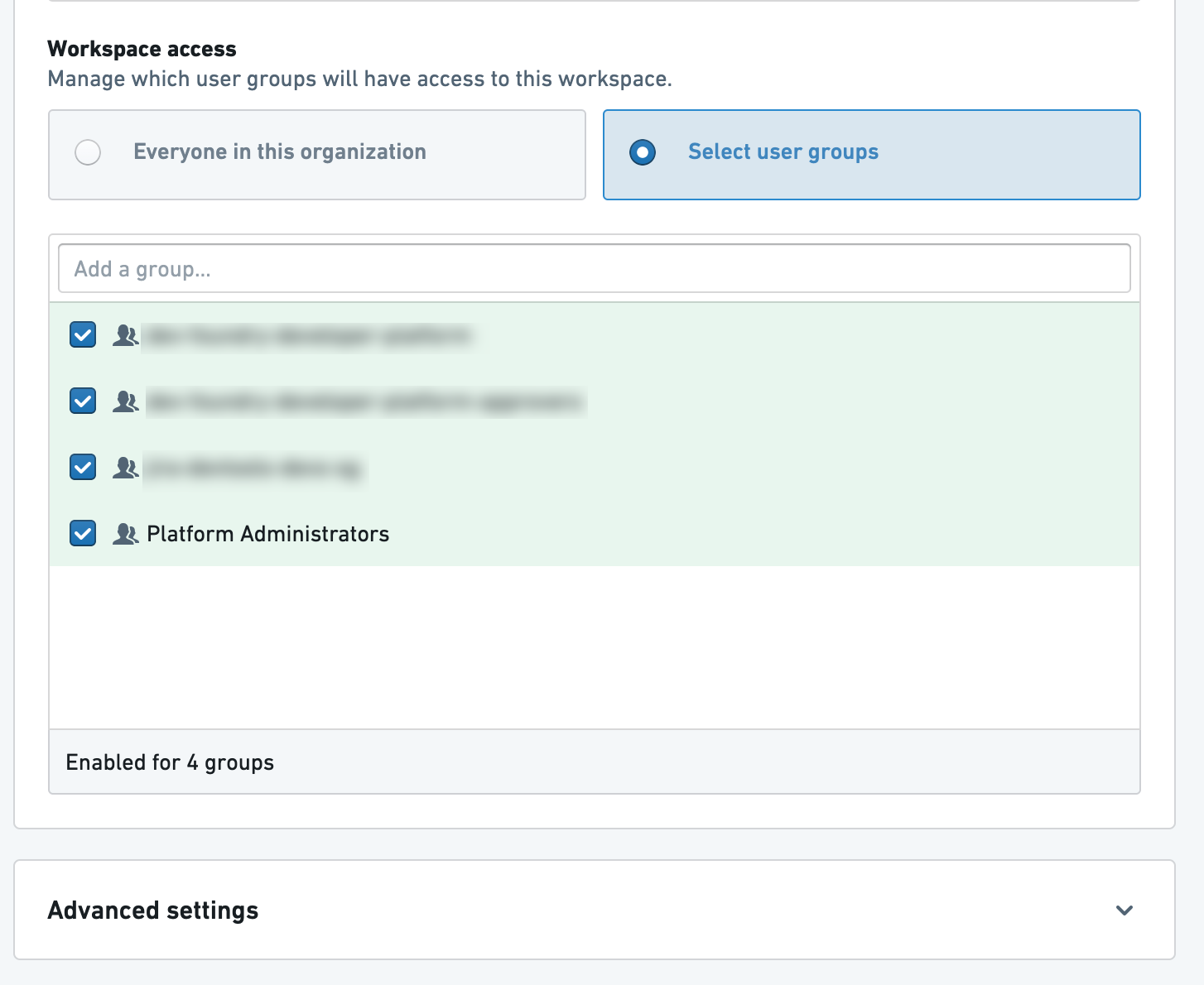 Granular workspace settings