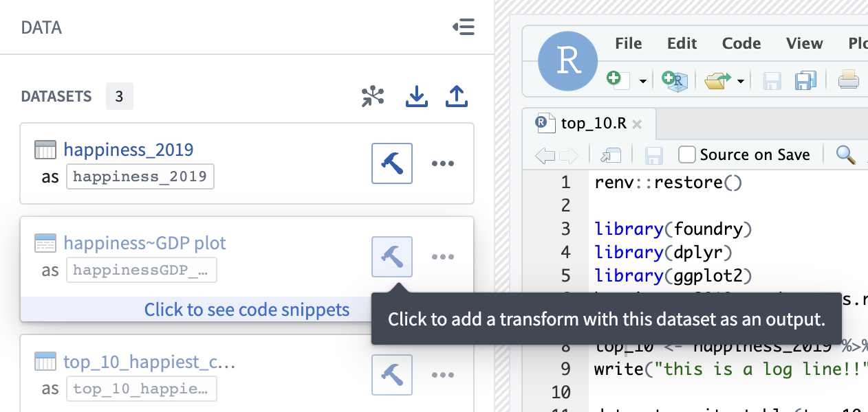 The blue build button to the right of the dataset name.