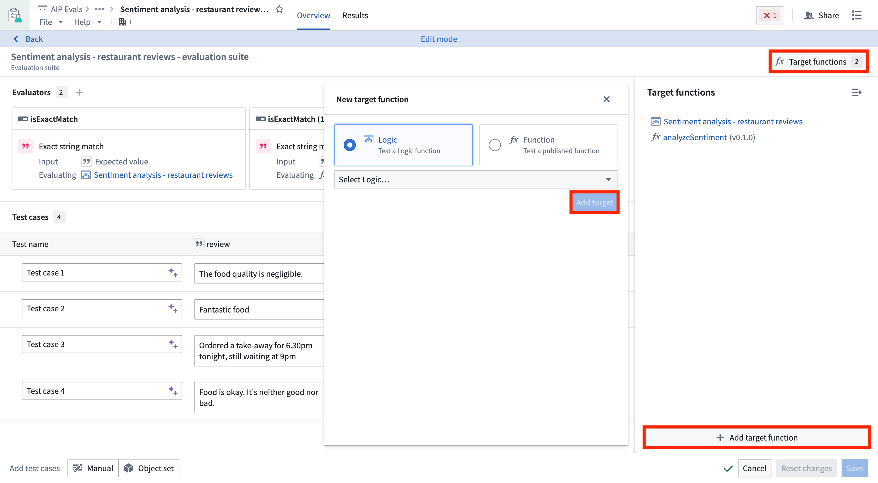 Add target functions to your evaluation suite.
