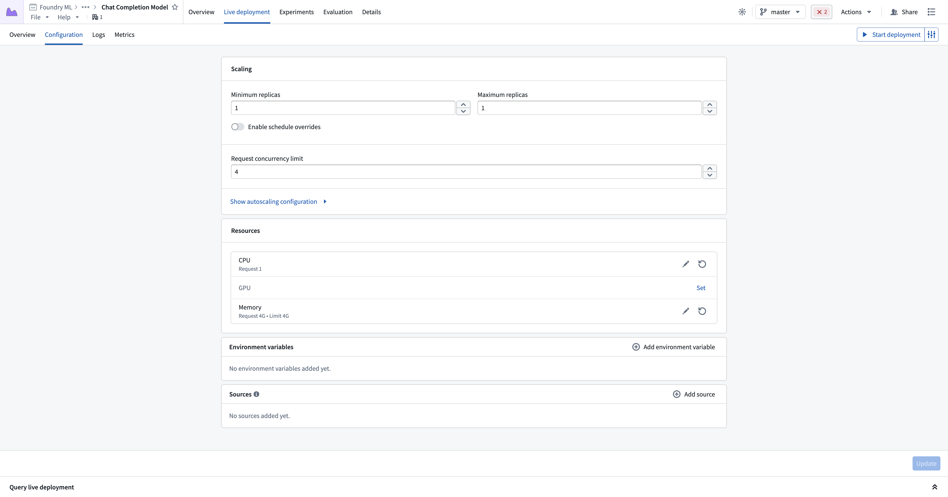 Configure a direct model deployment in a model.