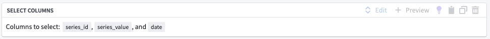 The select columns transform board in Pipeline Builder