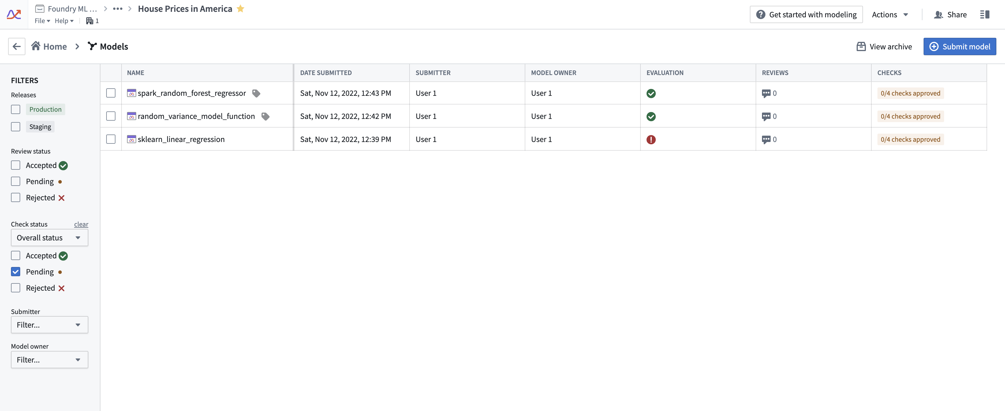Filter models in an objective