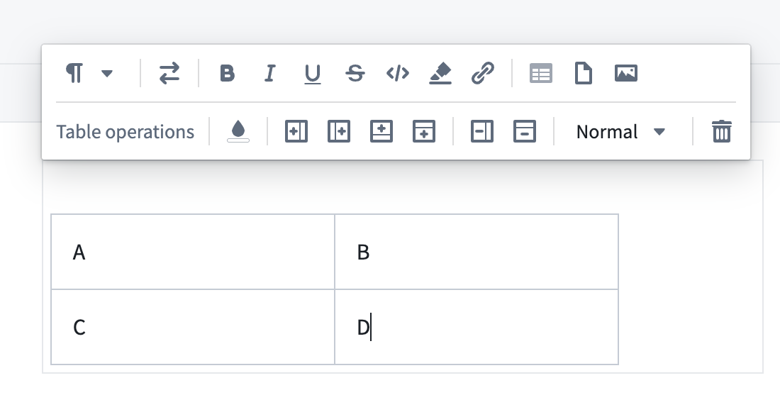 Inserting a table into a text cell of a dashboard.