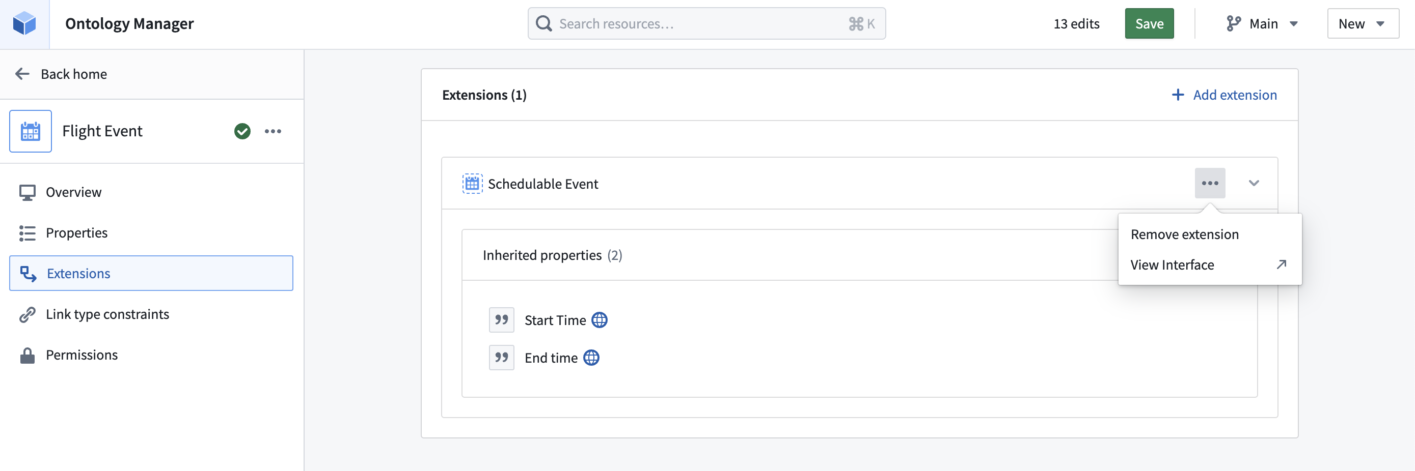 Remove an existing interface extension.
