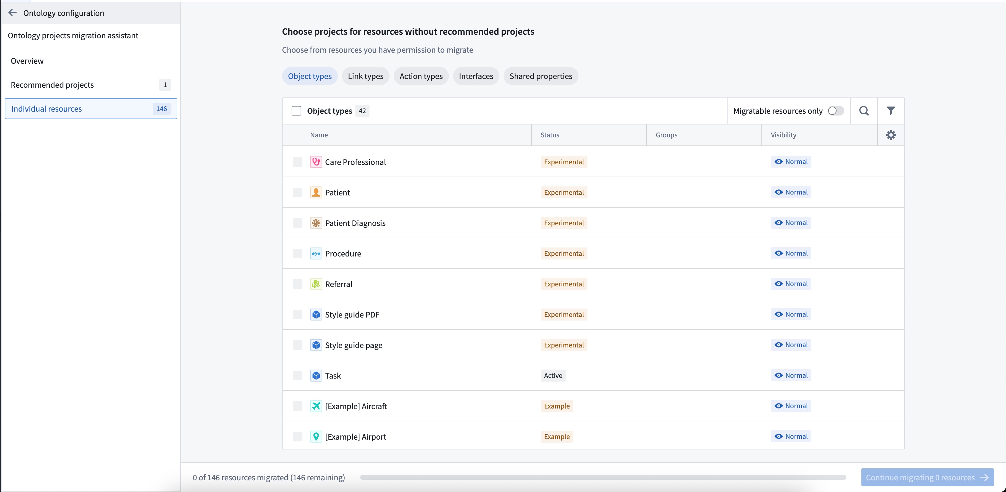 Manually select locations to migrate individual resources.
