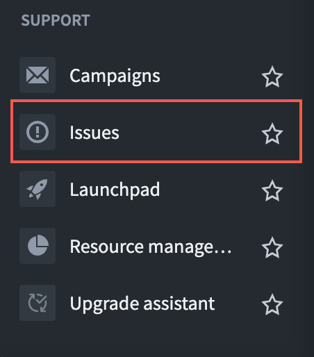 Issues application access from the left navigation bar