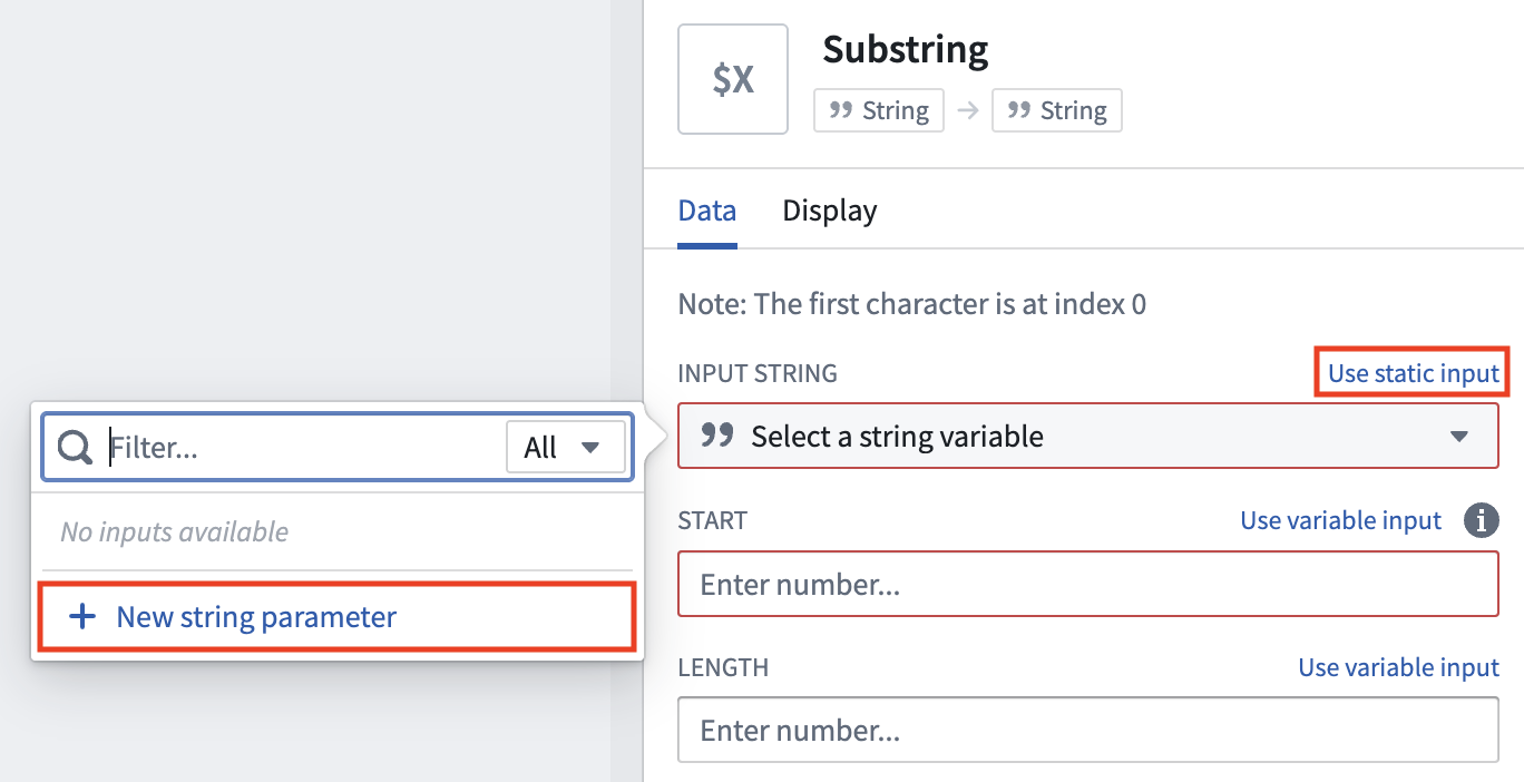 Add parameter from use variable input menu