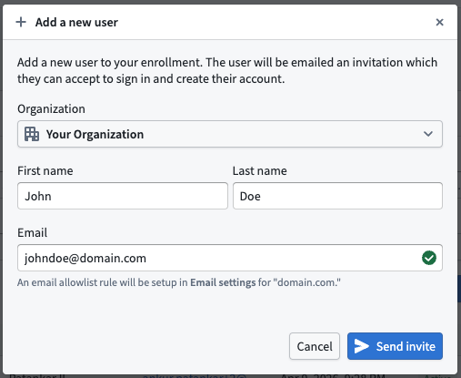Add new user dialog.