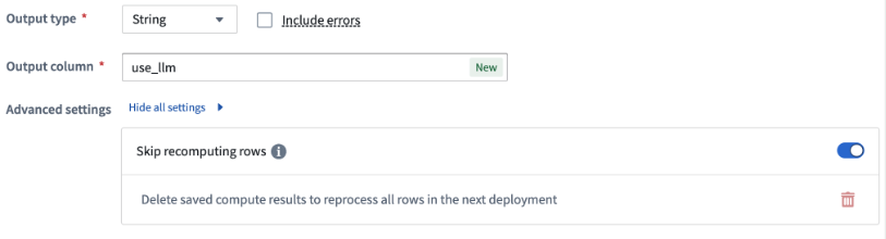 The Skip recomputing rows option