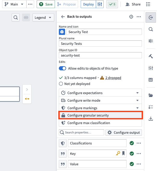 Configure granular security option on output.
