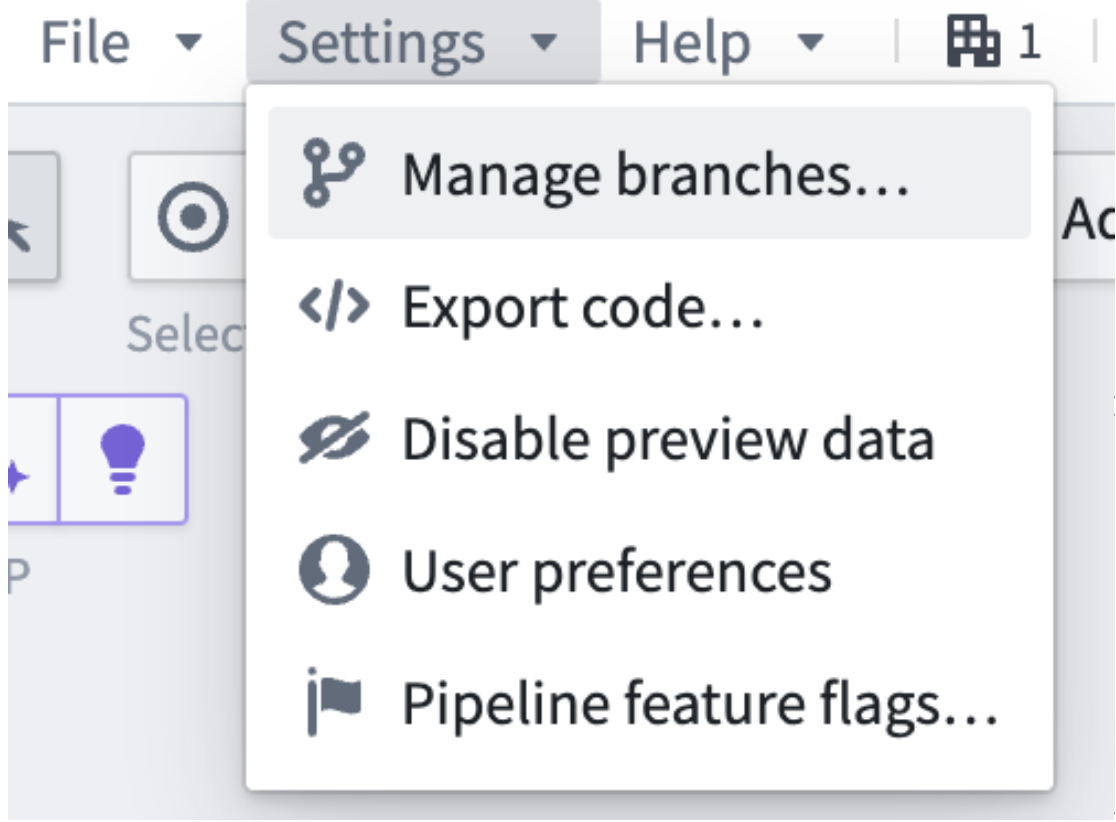Screenshot of branches available.