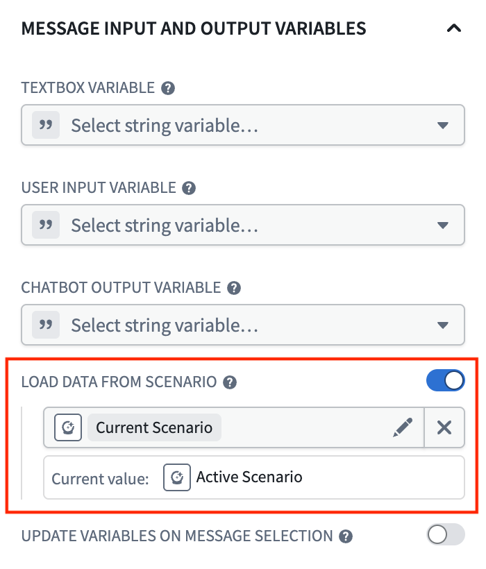AIP Chatbot configuration with an Ontology scenario variable selected.