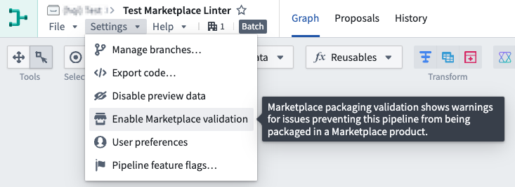 Enable Marketplace validation setting.