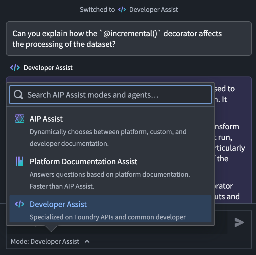 The updated mode and Agent selector under the prompt text field.