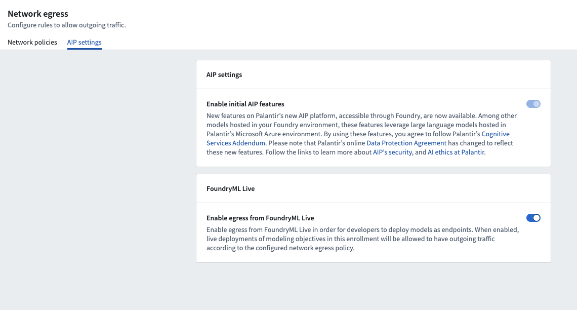 Example of AIP settings UI