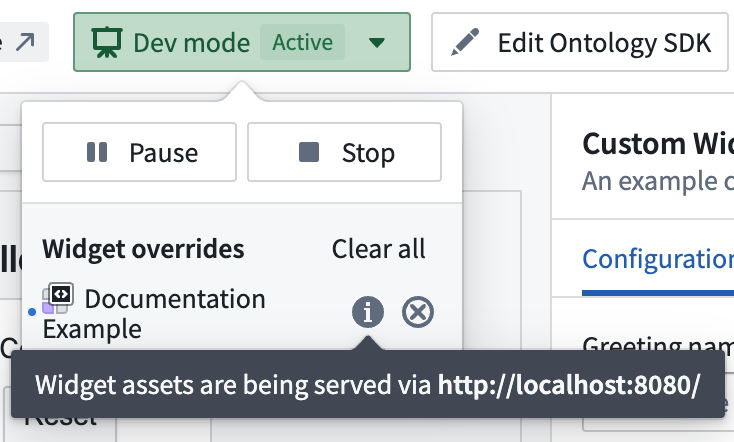 Dev mode is enabled and using a development server on localhost.