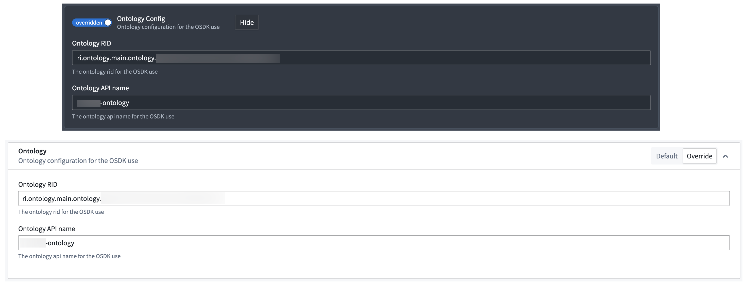 The Gaia admin application's and Control Panel extension's Ontology Config panel.