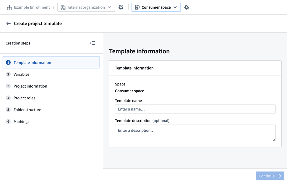 The create project template dialog within the Project template extension.