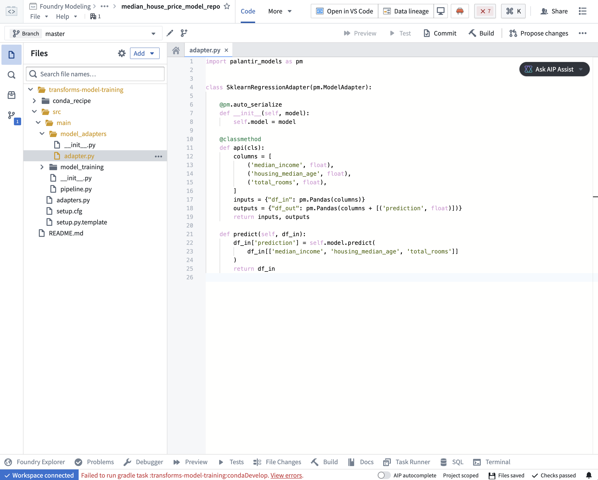 Model Adapter logic in the Model Training code repositories template in Palantir Foundry