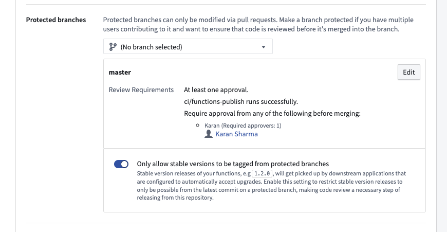 Only allow stable versions to be tagged from protected branches