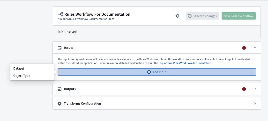 Button to add a new Workflow Input