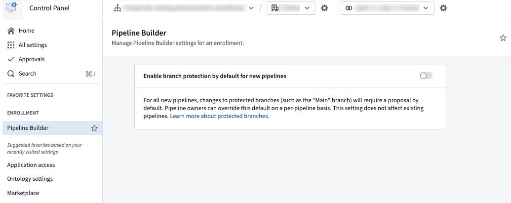 The option to enable default branch protection in Control Panel.