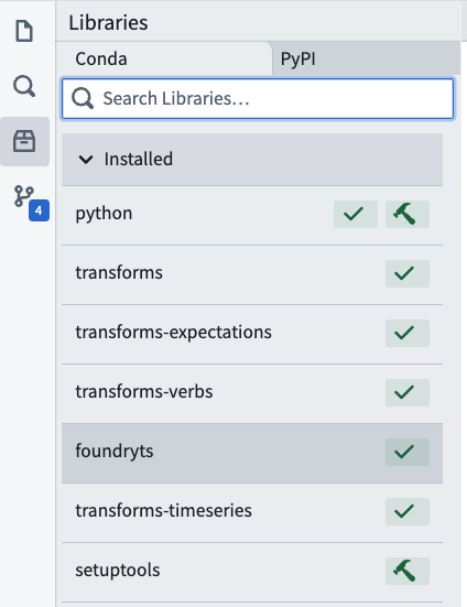 The Libraries pane where you can add libraries to your code repository.