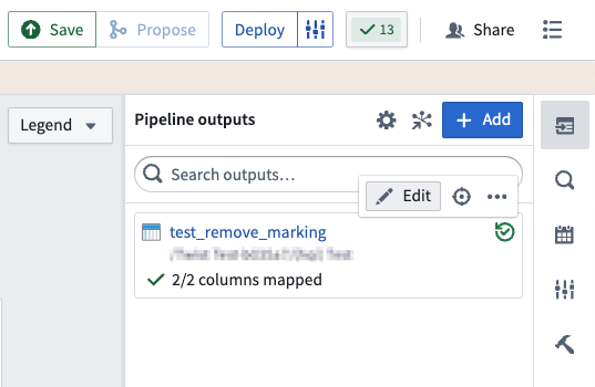 The Pipeline outputs tab in Pipeline Builder.