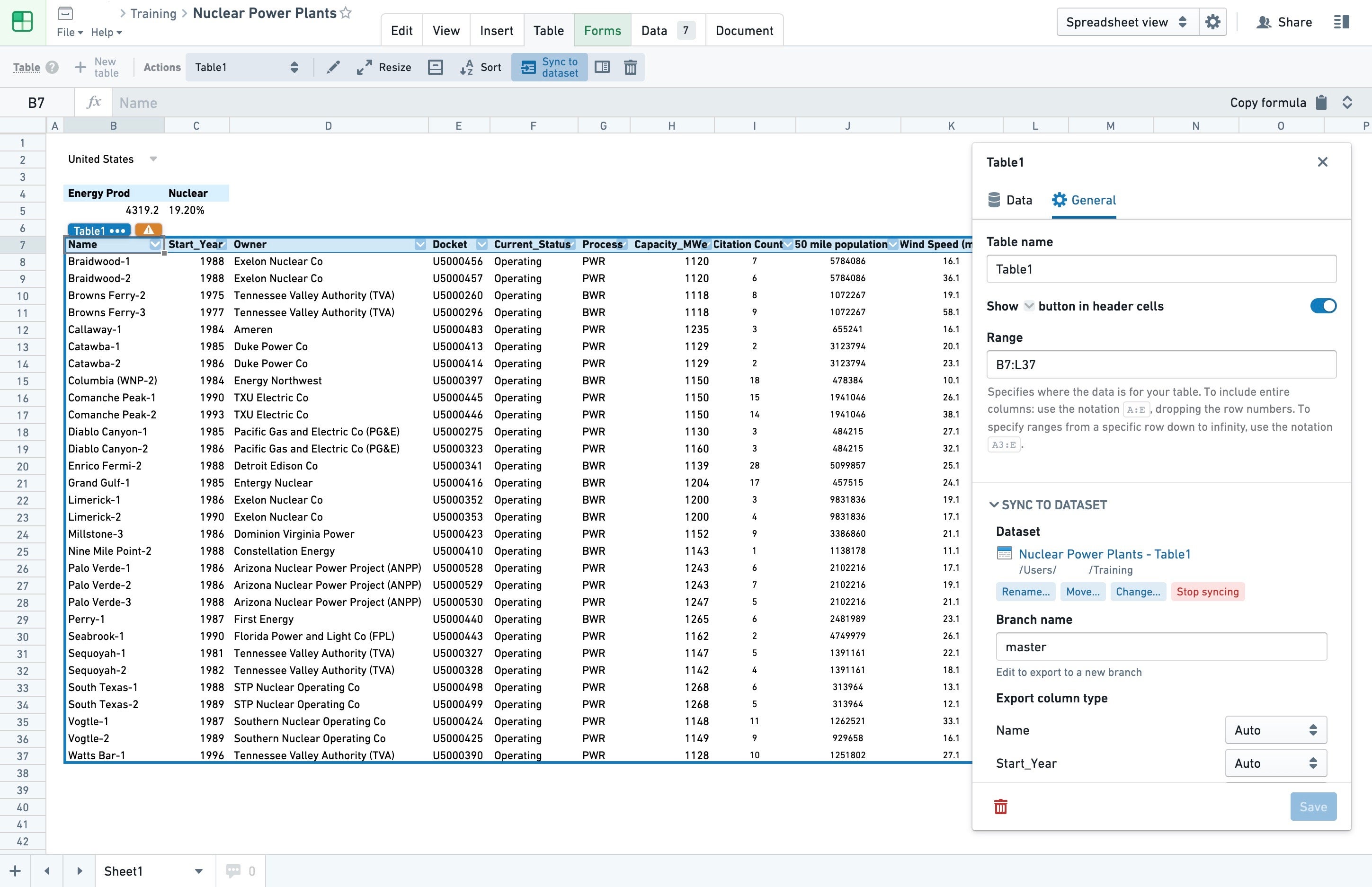 Sync a sheet to a dataset in Fusion.
