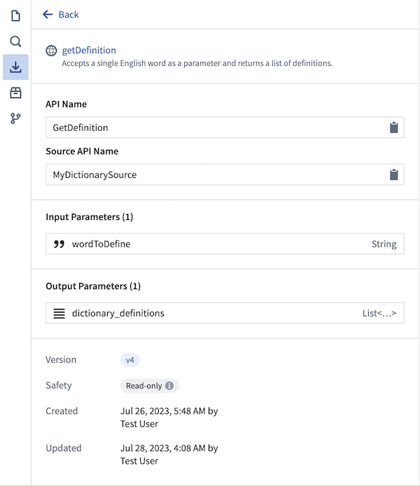Resource import side panel in a functions repository, showing a source with a single webhook.