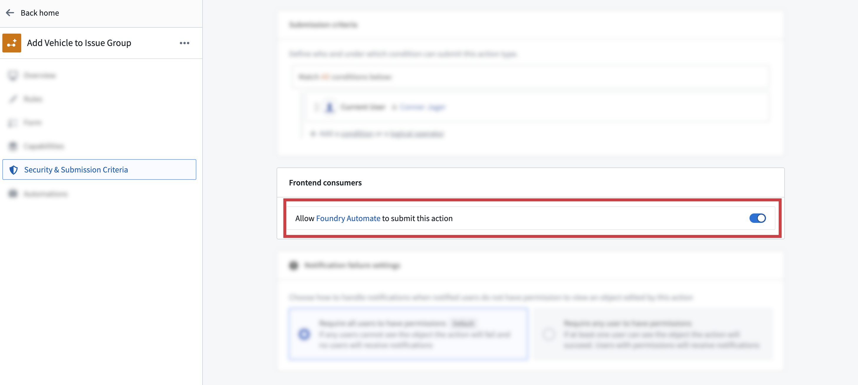 Disable action for Foundry Automate in Ontology Manager