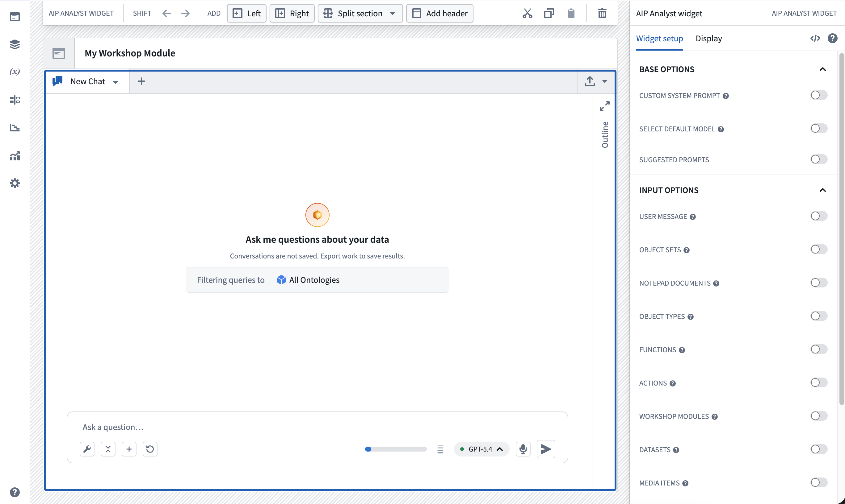 AIP Analyst Workshop widget configuration.