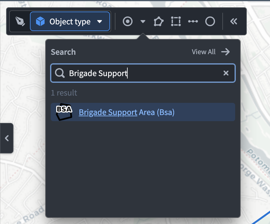 Gaia's symbol search window enables a user to search for a symbol or tactical graphic to add to their map.