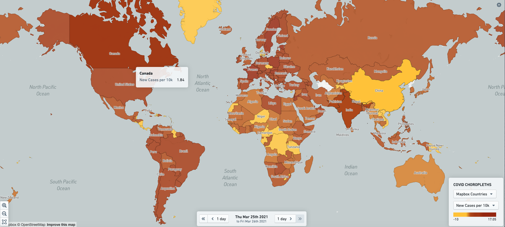 An example of a choropleth layer on a Map [Legacy] widget.