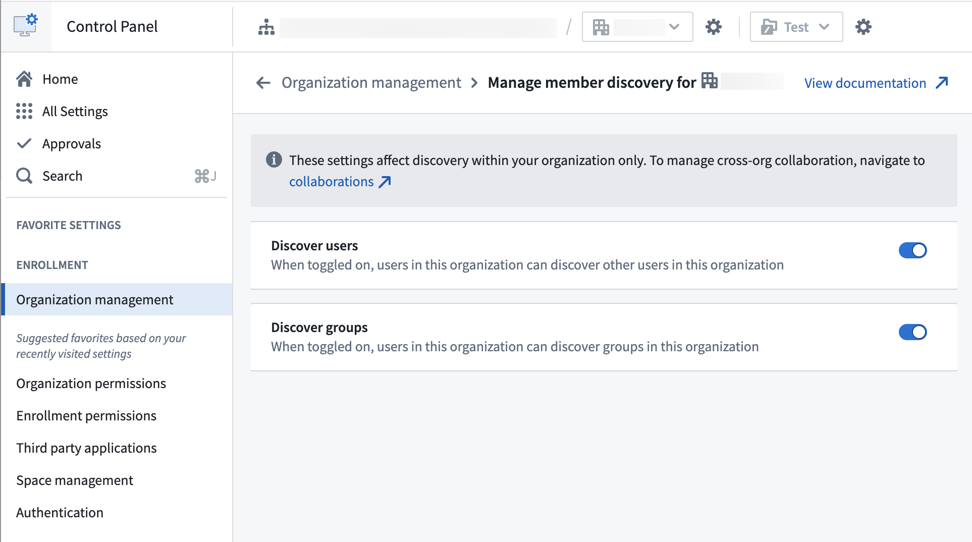 Member discovery settings page