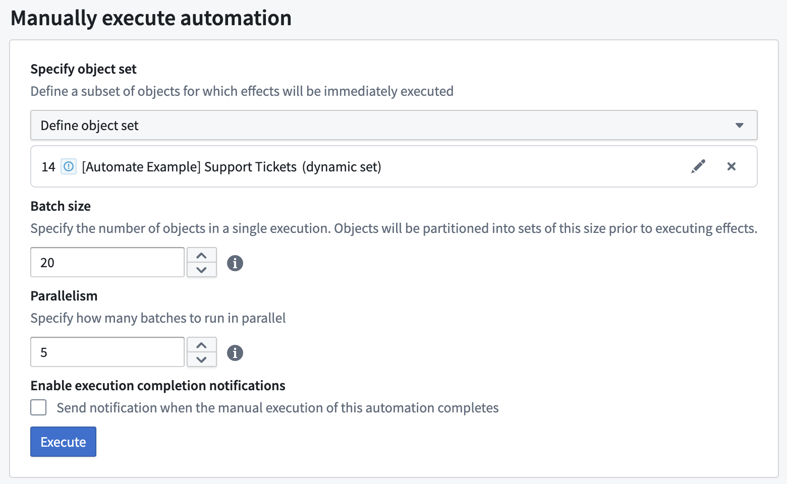Manual execution configuration