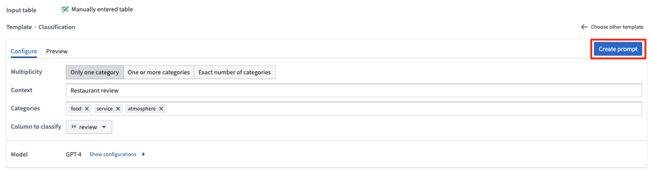 The create prompt button on the Use LLM node