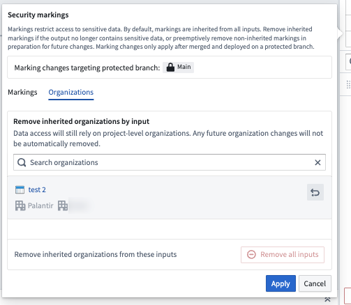 The marking removal pop-up dialog, with the option to undo an organization that stopped propagating.