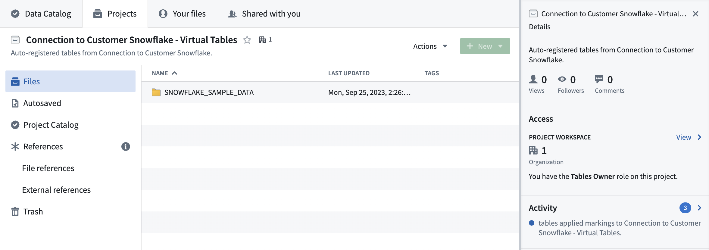 Resources screenshot showing virtual table project