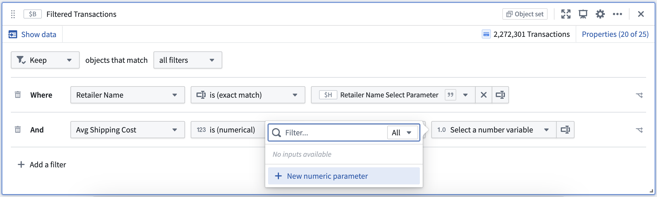 Restriction by type of parameters appearing in parameter dropdown