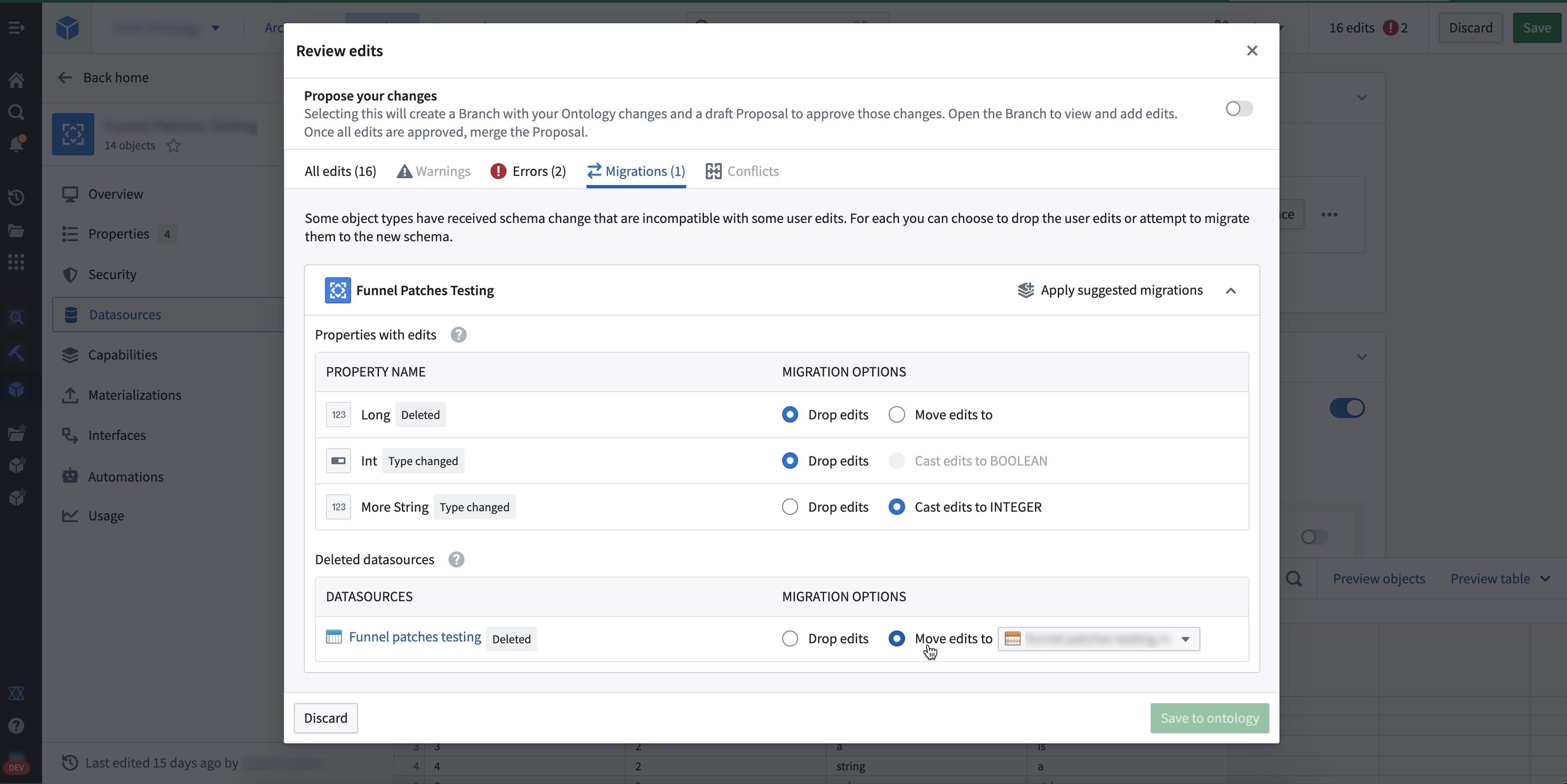 Improved schema migrations interface for Ontology Manager.