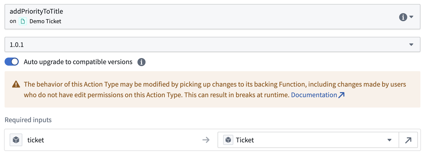 How to enable auto upgrades for a function-backed action
