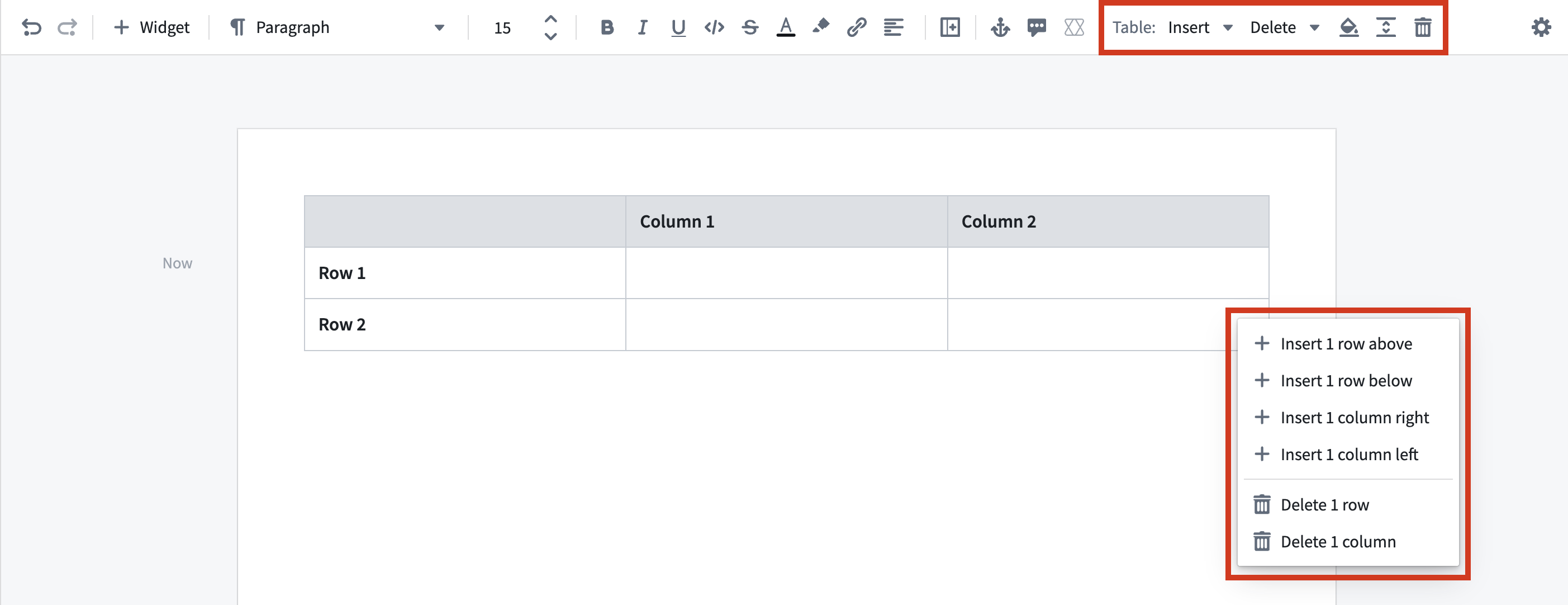 The table operations toolbar or right-click menu can be used to edit a table in Notepad.