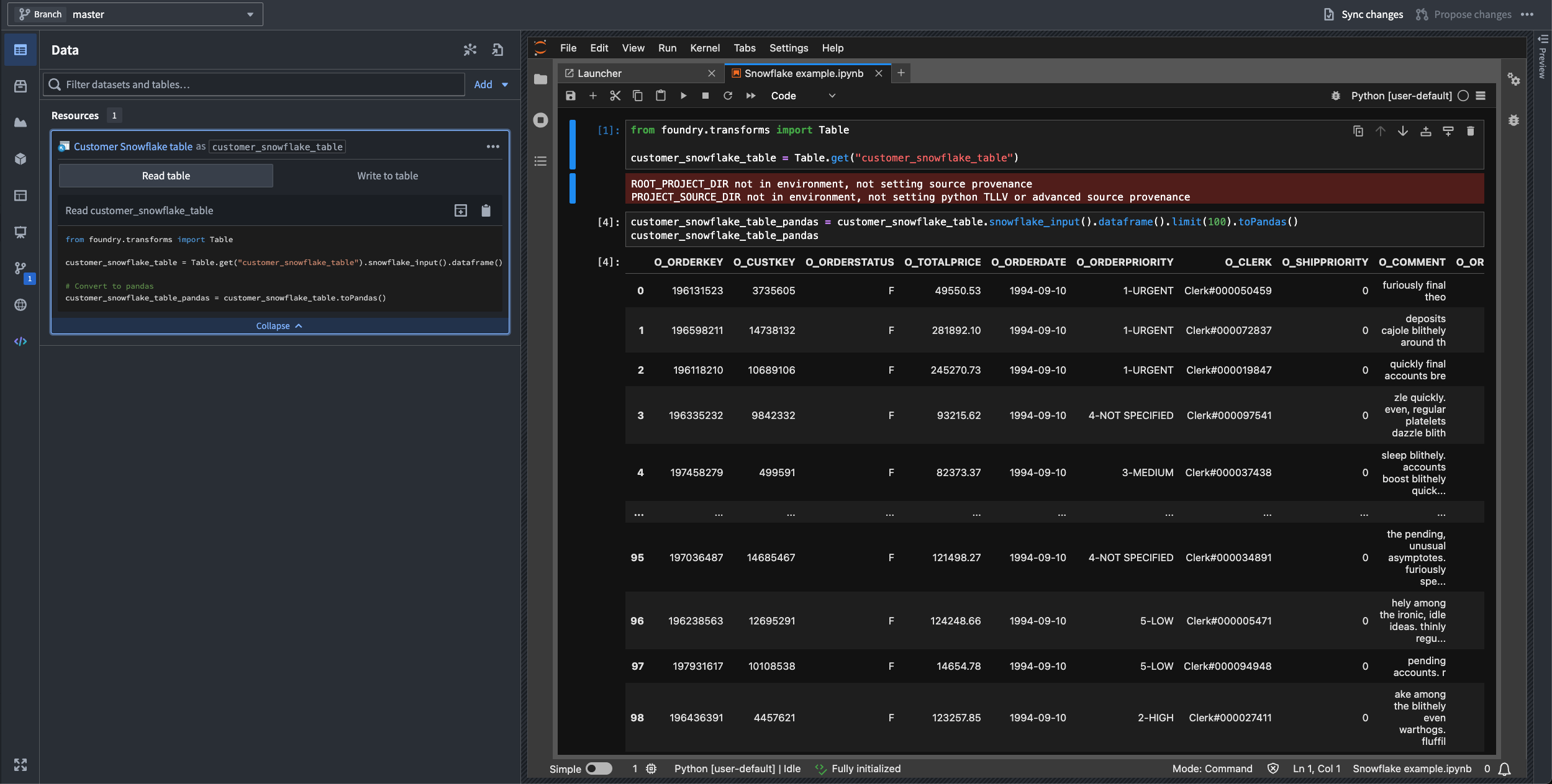 A highlighted code snippet in the Data panel.