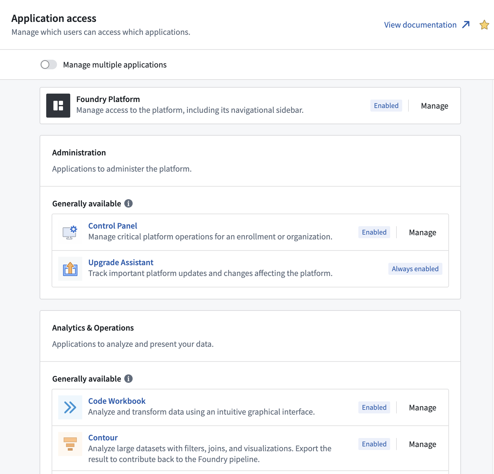 Application access page